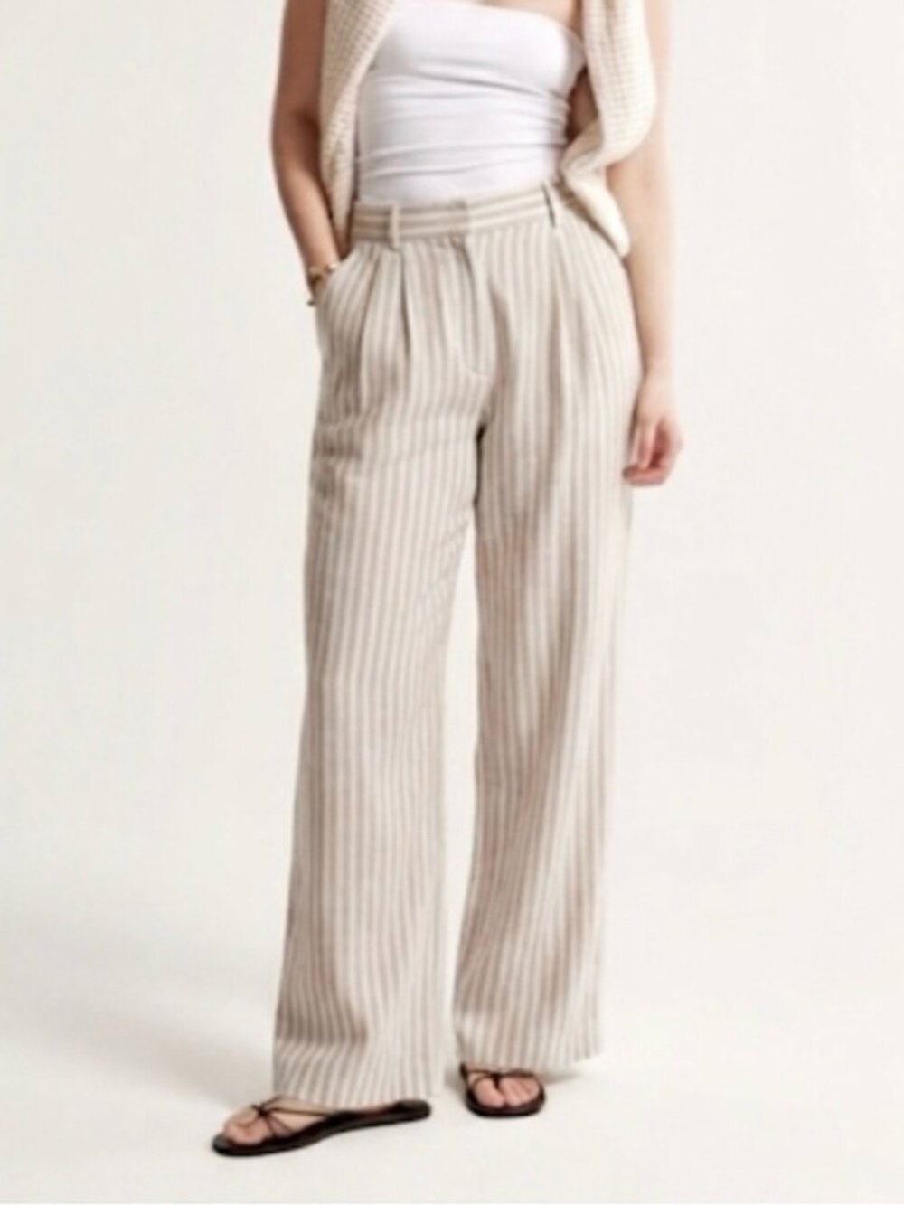 Abercrombie & Fitch High Rise Sloane Linen Blend Wide Leg Pants Stripes Size XS